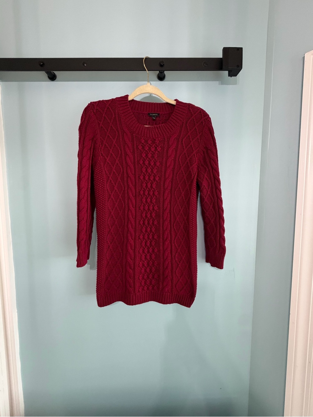 Talbots Medium Cable Knit Sweater Burgundy Red Long Sleeve Cotton Wool Blend